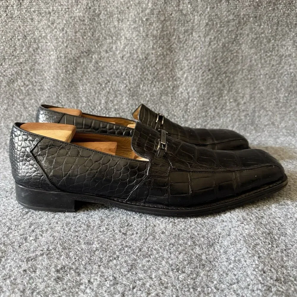 Mezlan Men's Black Crocodile Leather Loafer Dress Shoes Square Toe 14 M Luxury